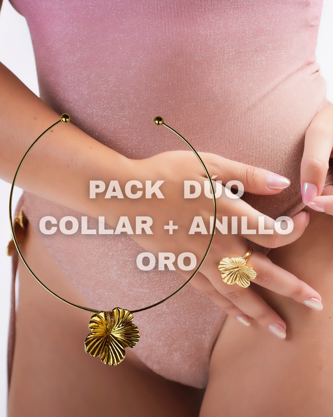 Pack Dúo Collar + Anillo Hibiscus Oro