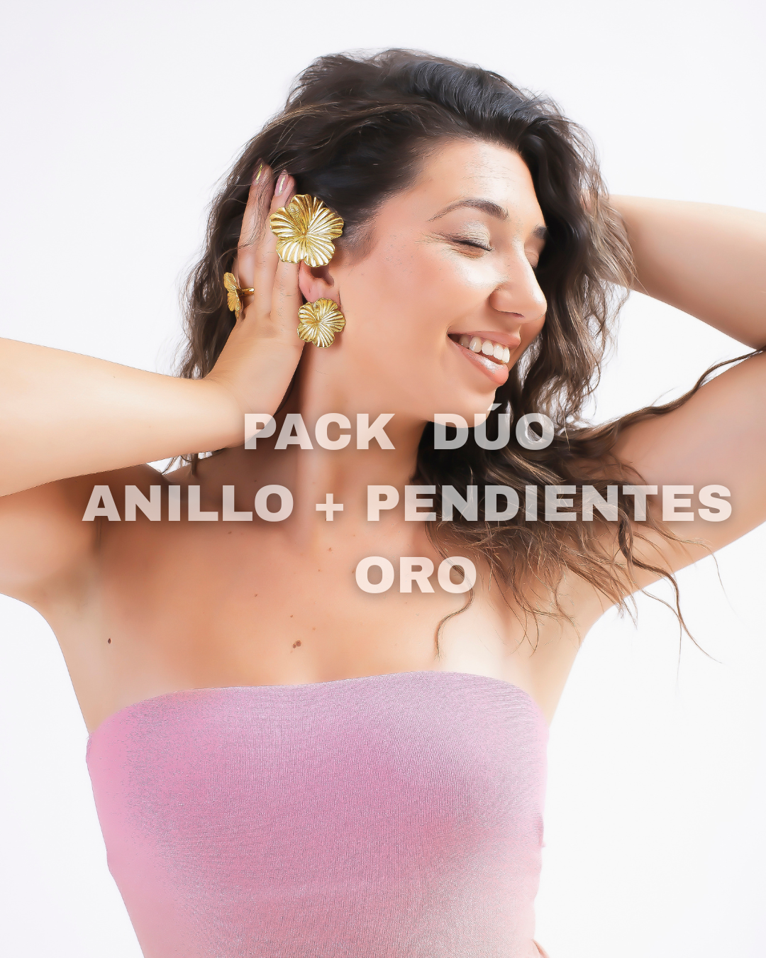 Pack Dúo Pendientes + Anillo Hibiscus Oro